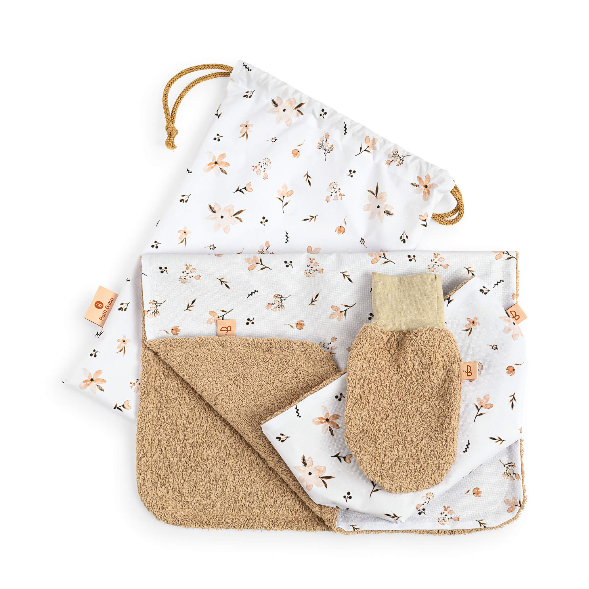 Baby care set - Brown flowers
