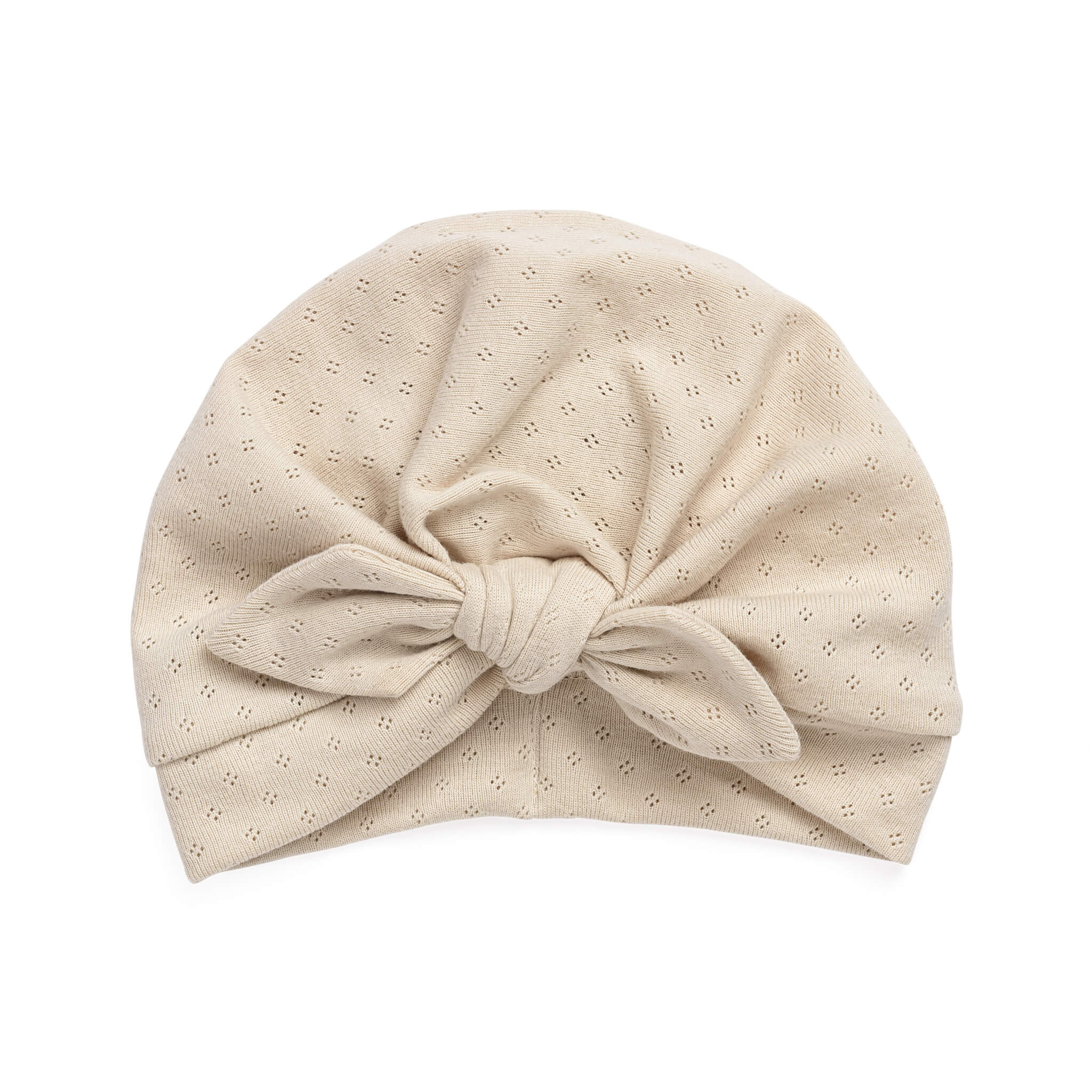 Turban hat with bow - beige pointelle
