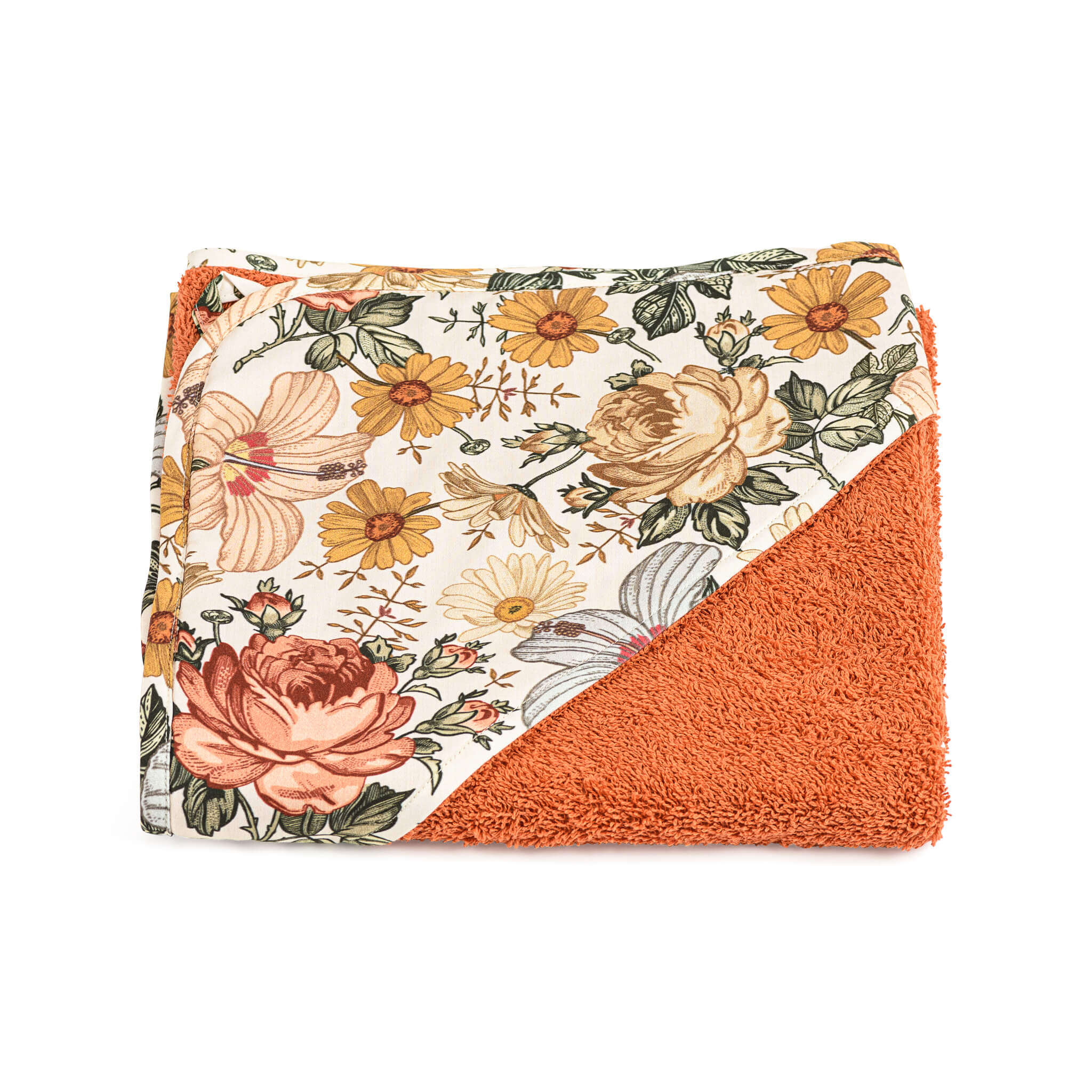 Hooded Towel 75x75 cm - Vintage Flowers - Brick Red